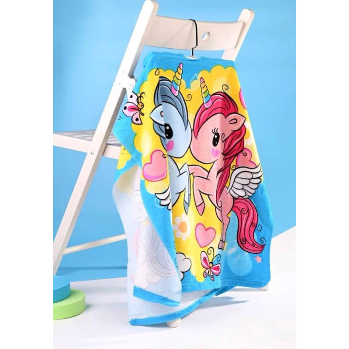 Дитячий пляжний рушник, пончо з капюшоном, з мікрофібри, 120х60см, два єдинороги