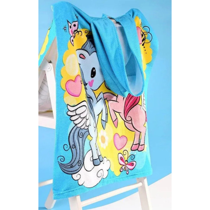Дитячий пляжний рушник, пончо з капюшоном, з мікрофібри, 120х60см, два єдинороги
