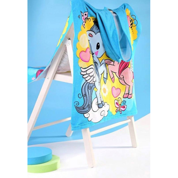 Дитячий пляжний рушник, пончо з капюшоном, з мікрофібри, 120х60см, два єдинороги