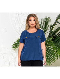 Жіноча блузка з двома кишенями, синій, 3ХL