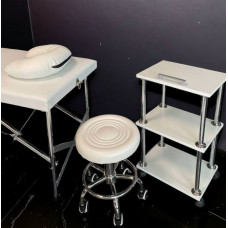 Стартовий набір «beauty» білий: косметологічна кушетка, етажерка, стілець для майстра, масажу