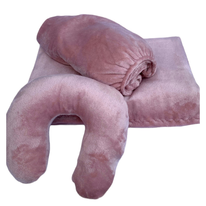 Плюшевий набір: чохол, плед і подушка ''Підкова'' на кушетку косметологічну, колір пудри для масажу