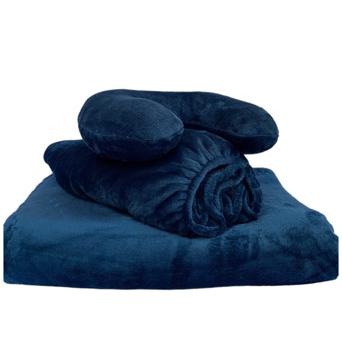 Плюшевий набір: чохол, плед і подушка ''Підкова'' на кушетку косметологічну, колір: синій для масажу