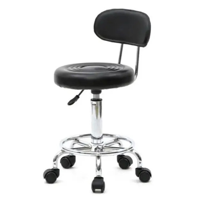 Стілець табурет для майстра зі спинкою на колесах з регулюванням висоти, чорний колір, у сферу краси та масажу