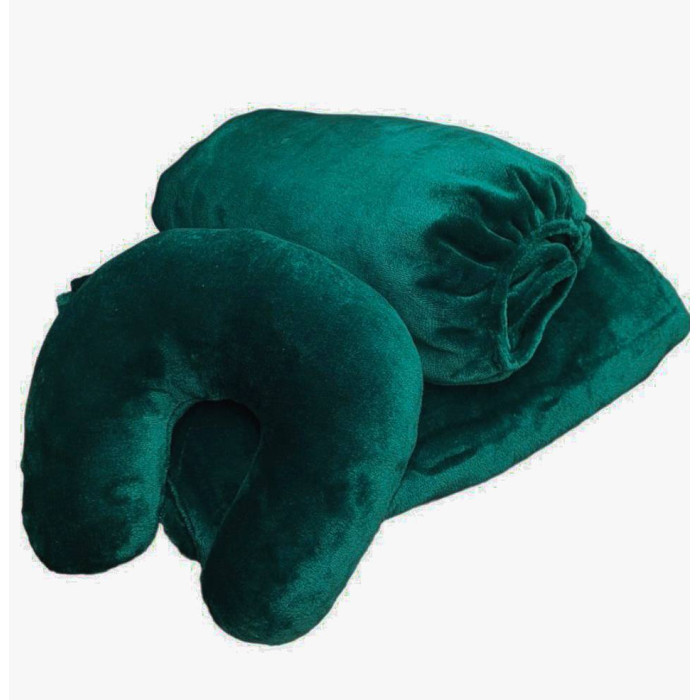 Плюшевий набір смарагдовий: чохол, плед і подушка ''Підкова'' на кушетку косметологічну для масажу