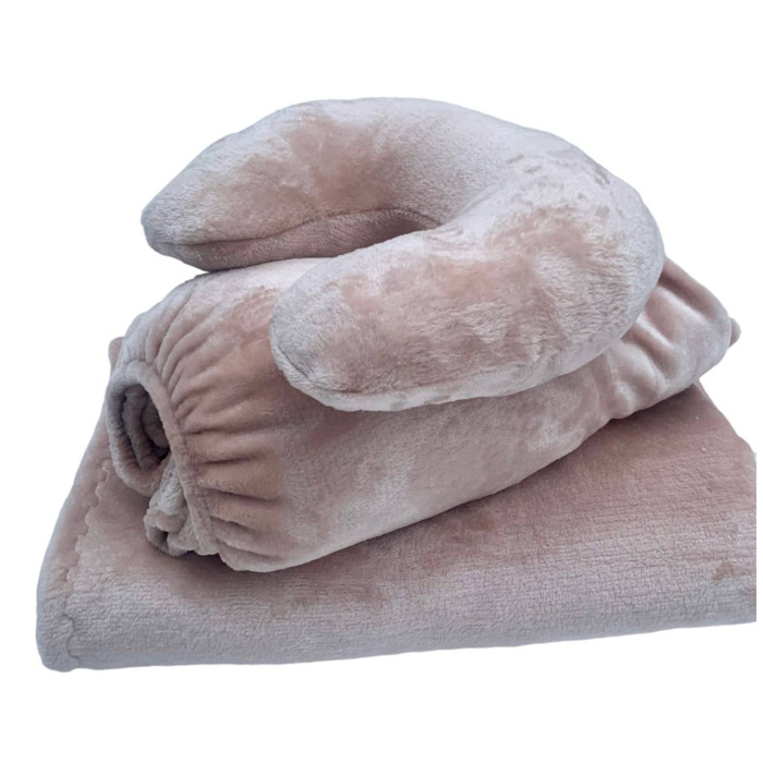 Плюшевий набір: чохол, плед і подушка ''Підкова'' на кушетку косметологічну, світло-бежевий для масажу