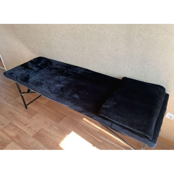 Чорний плюшевий чохол на гумці для косметологічних кушеток, багаторазовий, в салони краси, масажні кабінети