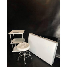 Стартовий набір Економ білий: Кушетка косметологічна , Стілець без спинки, Етажерка для майстра, масажу