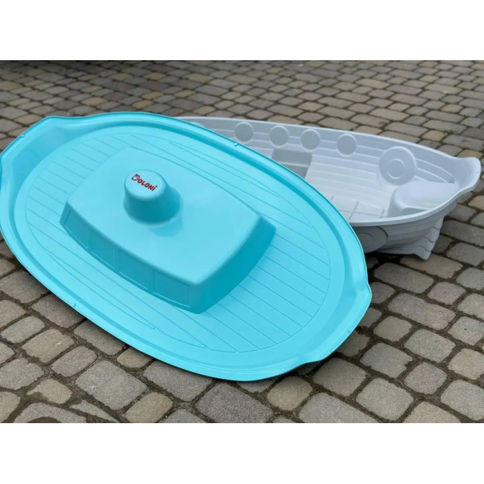 Дитяча пісочниця у формі "Корабля" з кришкою, пластикова, велика для дітей, бірюзово-сіра