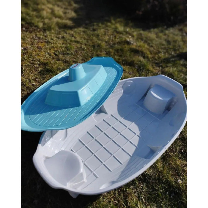Дитяча пісочниця у формі "Корабля" з кришкою, пластикова, велика для дітей, бірюзово-сіра