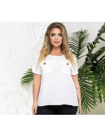 Жіноча блузка з двома кишенями, білий, XХL