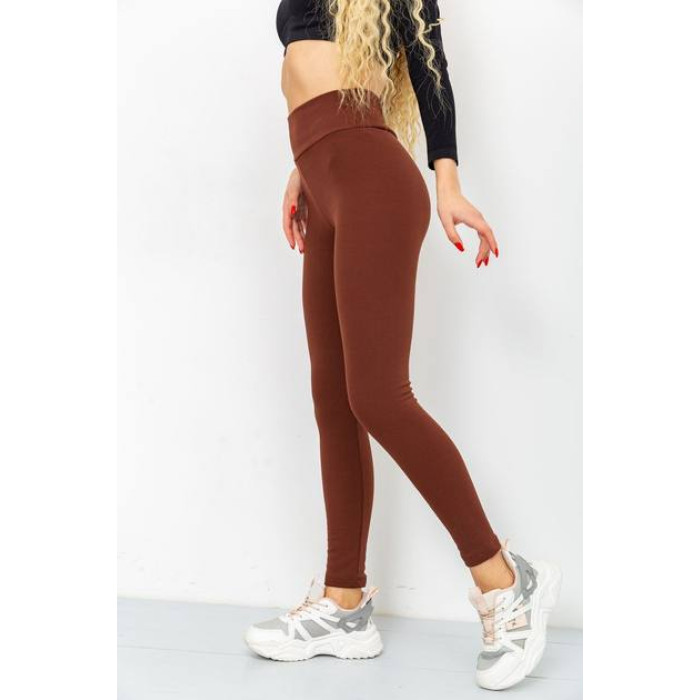 Лосини в рубчик, жіночі, з високою посадкою, коричневий, S - XL, повсякденні, для тренувань та прогулянок