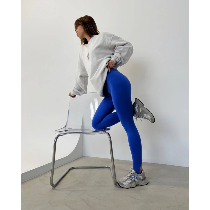 Лосини в рубчик, жіночі, з високою посадкою, синій , S - XL, повсякденні, для тренувань та прогулянок