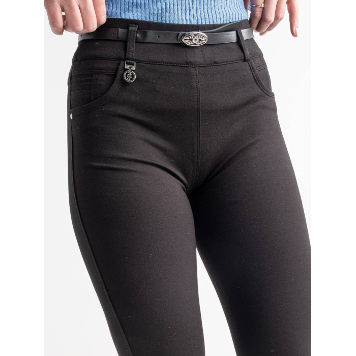 Штани жіночі підліткові стрейчові з поясом офісні, лосини в діловому стилі, чорний колір, 118-146 р.