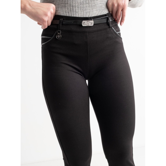 Штани жіночі підліткові стрейчові з поясом офісні, лосини в діловому стилі, чорний колір, 118-146 р.