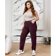 Жіночі вельветові штани, вільного крою у великих розмірів, стильні брюки, пояс на гумці, бордовий 46-62 р.