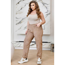 Жіночі вельветові штани, вільного крою у великих розмірів, стильні брюки, пояс на гумці, бежевий 46-60 р.