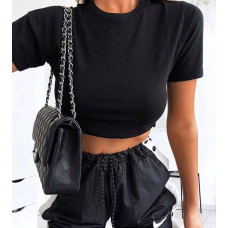 Жіноча укорочена футболка, стильний топ найк, якісний кроп топ, чорний, S-XXL