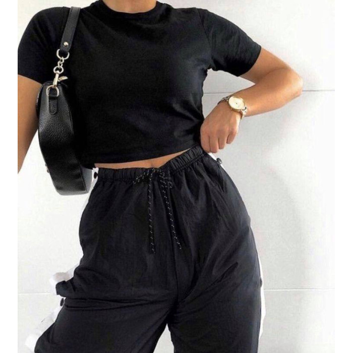 Жіноча укорочена футболка, стильний топ найк, якісний кроп топ, чорний, S-XXL