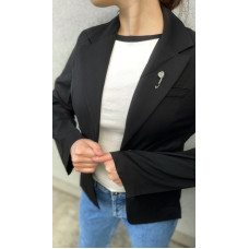 Жіночий піджак, класичний жакет із брошкою та відкладним коміром, чорний колір, 36-44