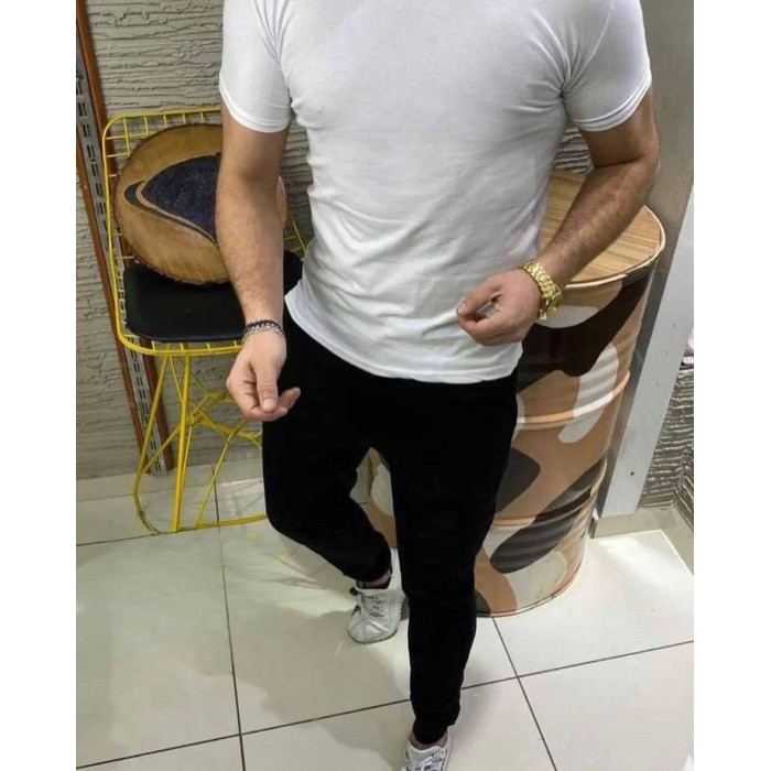 Чоловічий літній спортивний костюм повсякденний, комплект футболка + штани, білий - чорний колір, 48-56 р.