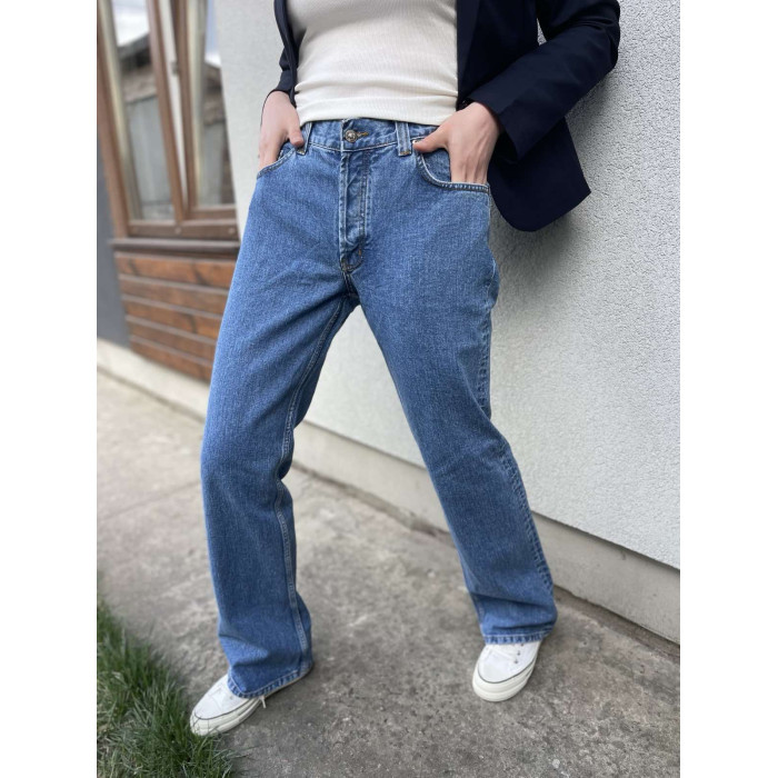 Трендові жіночі джинси, якісний денім, прямі вільні штани, темно-синій колір, 29-36