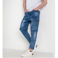 Чоловічі якісні джинси з кишенями "карго", стрейч, повсякденні вільні в синьому кольорі, 28-36