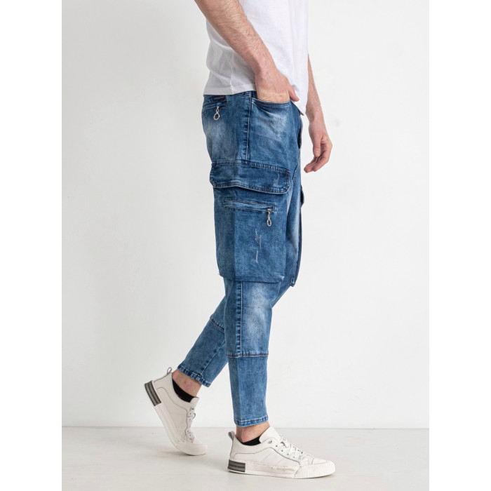 Чоловічі якісні джинси з кишенями "карго", стрейч, повсякденні вільні в синьому кольорі, 28-36
