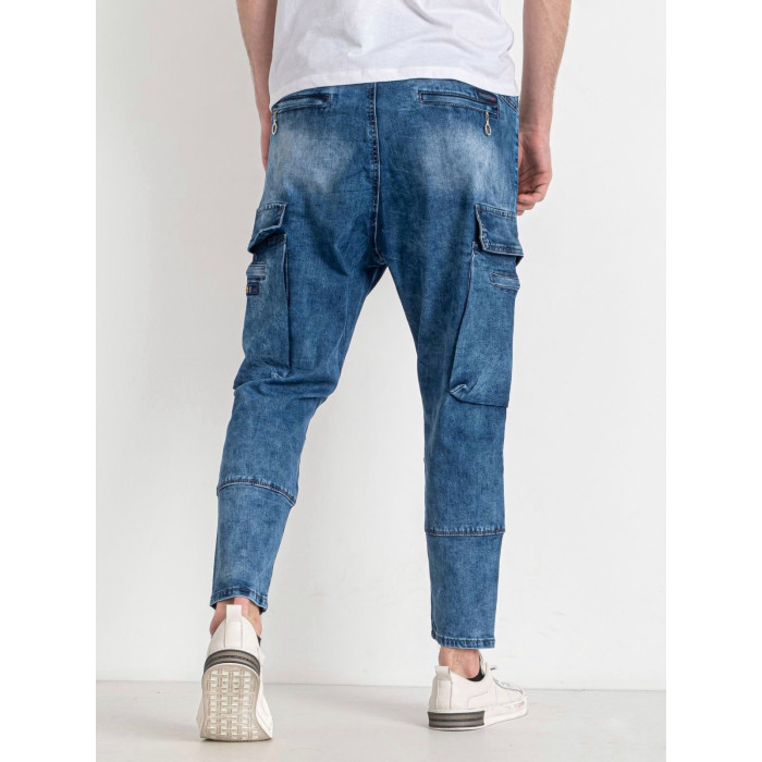 Чоловічі якісні джинси з кишенями "карго", стрейч, повсякденні вільні в синьому кольорі, 28-36