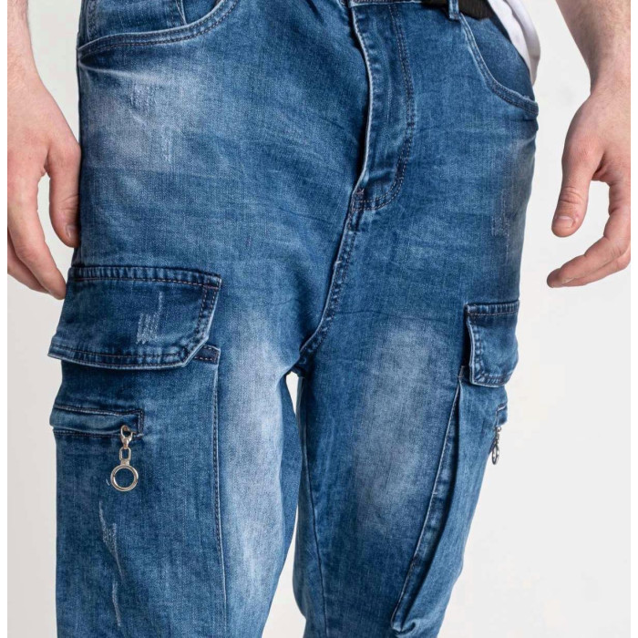 Чоловічі якісні джинси з кишенями "карго", стрейч, повсякденні вільні в синьому кольорі, 28-36