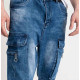 Чоловічі якісні джинси з кишенями "карго", стрейч, повсякденні вільні в синьому кольорі, 28-36