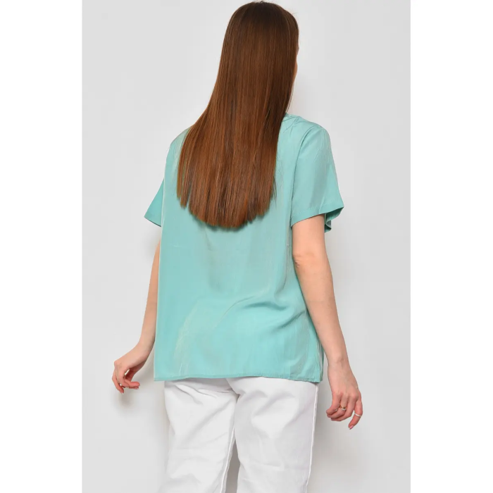 Жіноча блузка з двома кишенями, стильна вільного крою футболка, великих розмірів, бірюза, XХL