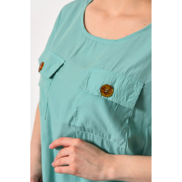 Жіноча блузка з двома кишенями, стильна вільного крою футболка, великих розмірів, бірюза, XХL