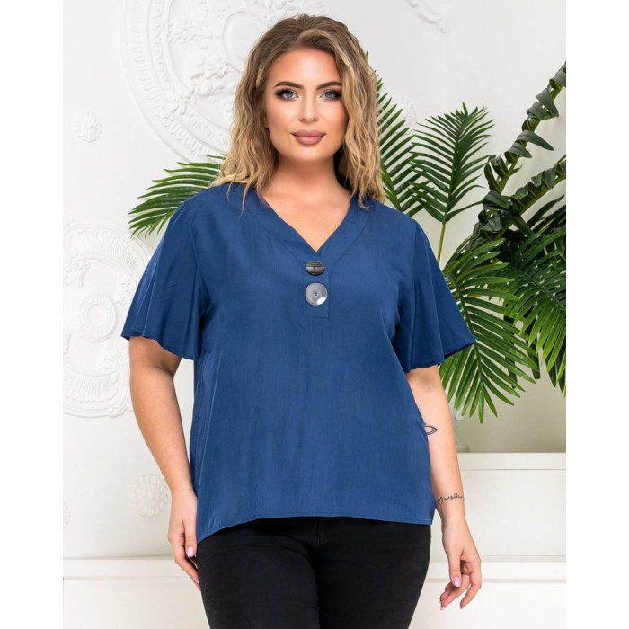 Жіноча блузка з двома гудзиками, стильна вільного крою футболка, синій, ХL