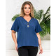 Жіноча блузка з двома гудзиками, стильна вільного крою футболка, синій, ХL