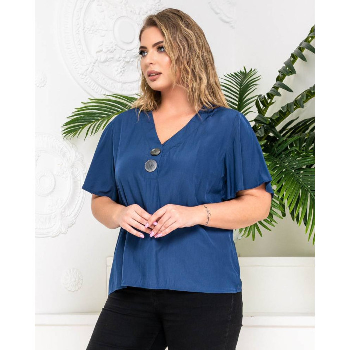 Жіноча блузка з двома гудзиками, стильна вільного крою футболка, синій, ХL