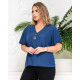 Жіноча блузка з двома гудзиками, стильна вільного крою футболка, синій, ХL