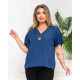 Жіноча блузка з двома гудзиками, стильна вільного крою футболка, синій, ХL