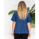 Жіноча блузка з двома гудзиками, стильна вільного крою футболка, синій, ХL