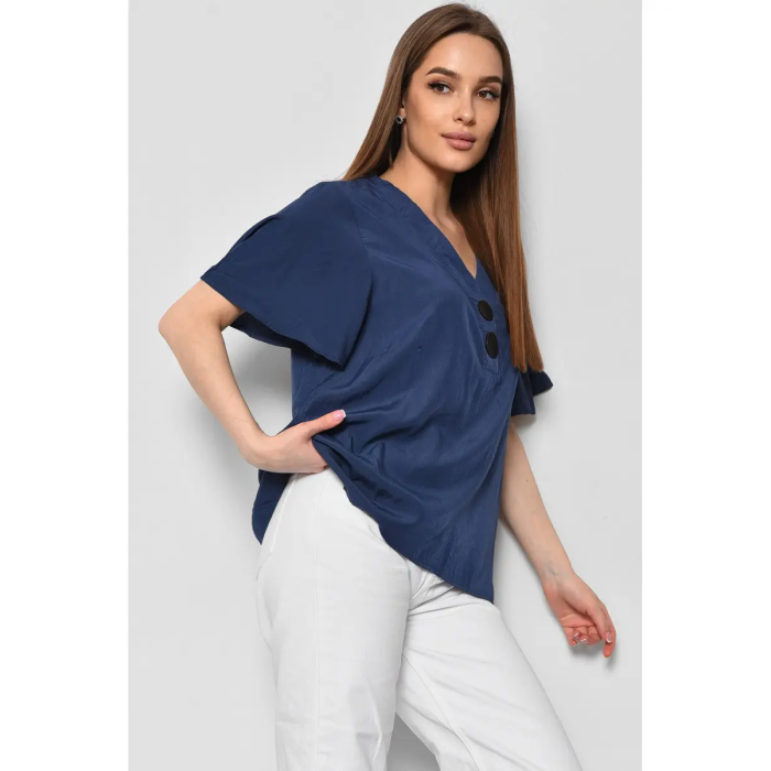 Жіноча блузка з двома гудзиками, стильна вільного крою футболка, синій, ХL