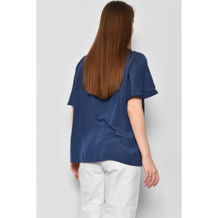 Жіноча блузка з двома гудзиками, стильна вільного крою футболка, синій, ХL