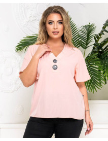 Жіноча блузка з двома гудзиками, рожевий, XХL