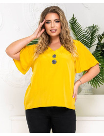 Жіноча блузка з двома гудзиками, жовтий, 3ХL