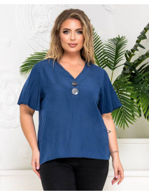 Жіноча блузка з двома гудзиками, синій, 3ХL