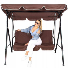 Садова гойдалка з навісом, матрацом, 2 подушки, 3-місна, 260 кг, гойдалка для дачі саду відпочинку, коричнева