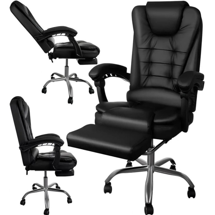 Офісне крісло Boss 23286 VIP з підніжкою, комп'ютерне крісло для дому та офісу, ергономічне, чорне, з підлокітниками і регулюванням висоти