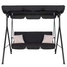 Садова качеля з навісом, 3-місна, 260 кг, гойдалка для дачі саду відпочинку в чорному кольорі