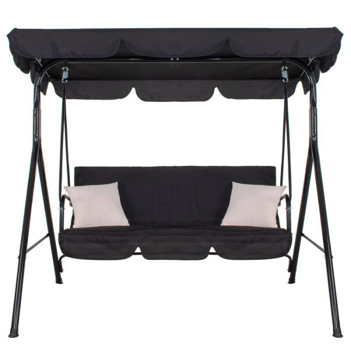 Садова качеля з навісом, 3-місна, 260 кг, гойдалка для дачі саду відпочинку в чорному кольорі