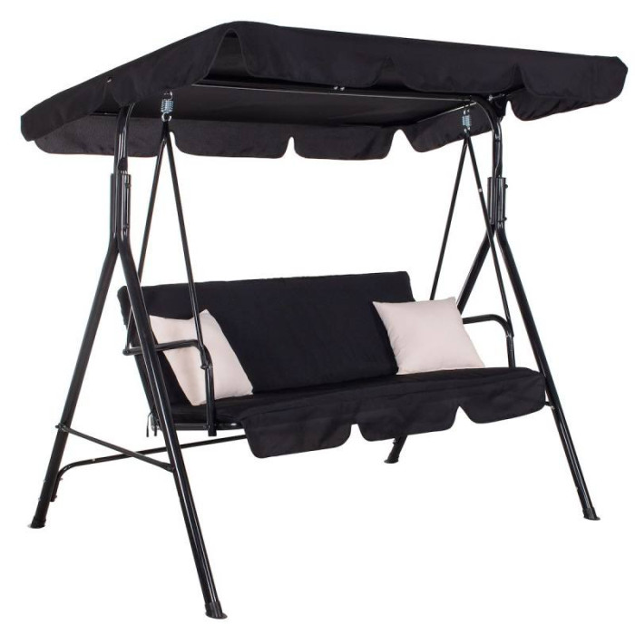 Садова качеля з навісом, 3-місна, 260 кг, гойдалка для дачі саду відпочинку в чорному кольорі