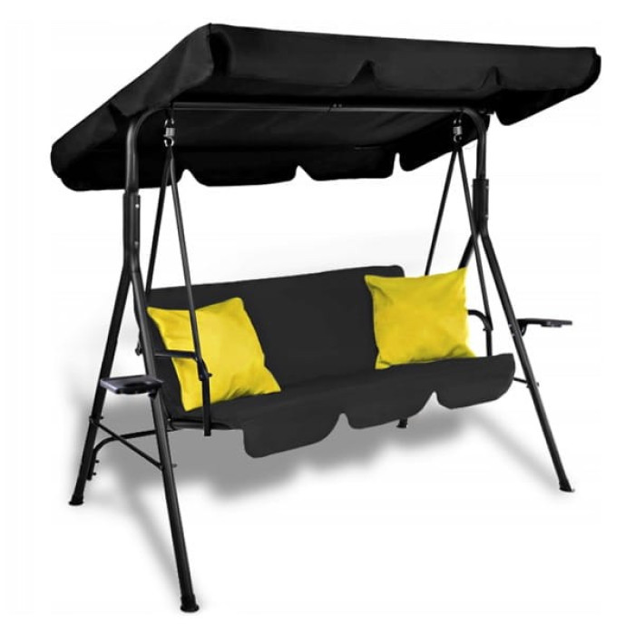 Садова качеля з навісом, 3-місна, 260 кг, гойдалка для дачі саду відпочинку в чорному кольорі